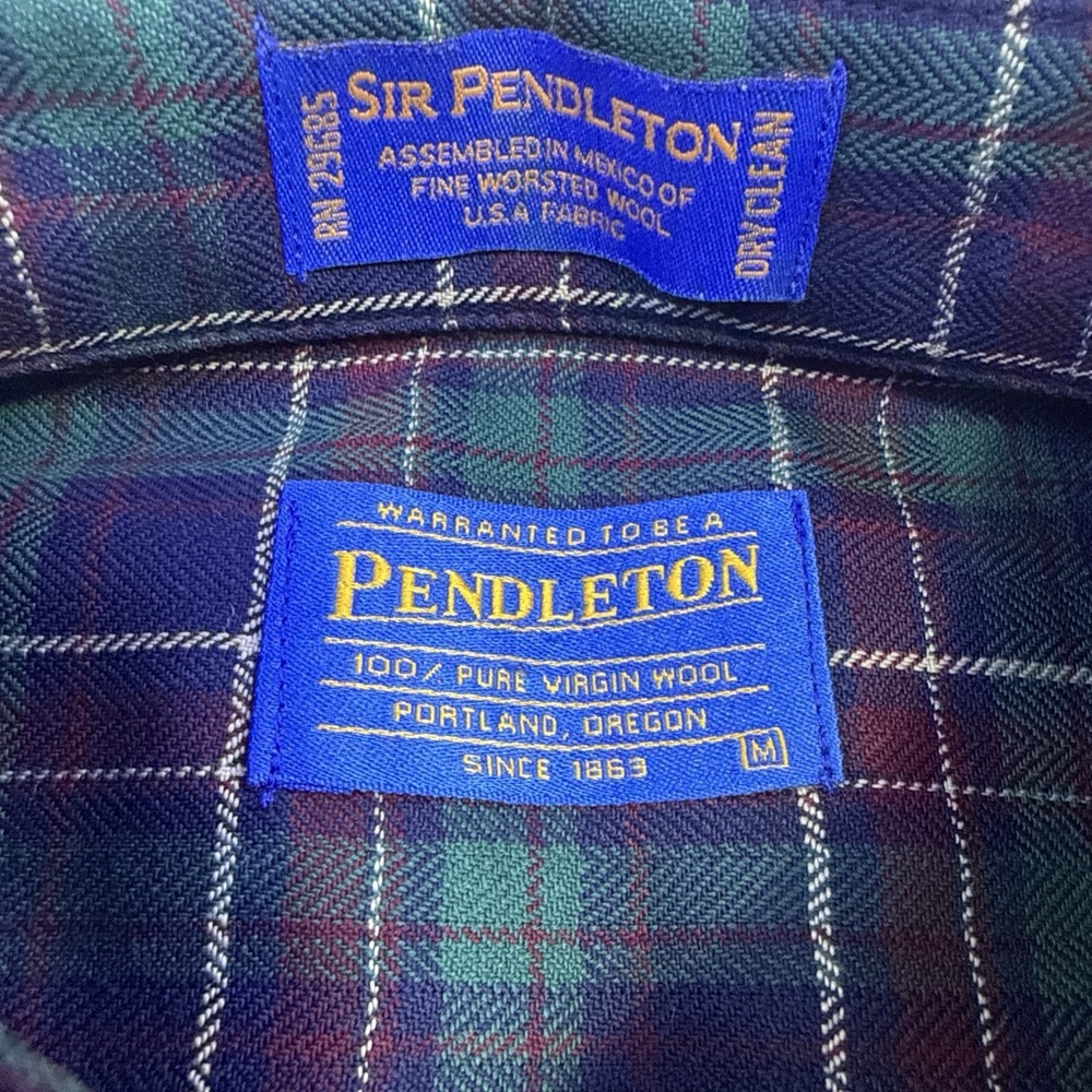 vtg Sir Pendleton shirt mens medium mAROON gRN gLD pLAID worsted wool USA
